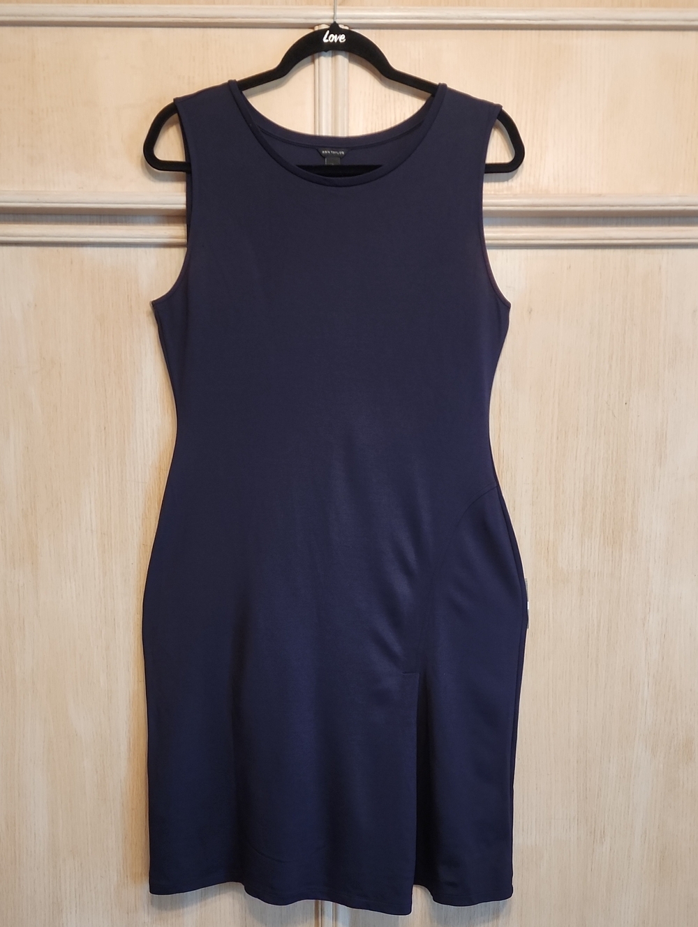 Ann Taylor Navy Sleeveless Midi Sheath Dress SZ M
